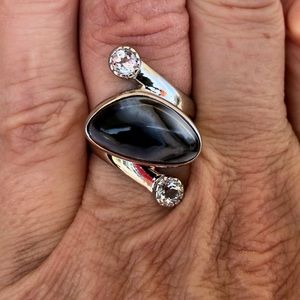 Gem insider tuxedo agate & white topaz ring 7